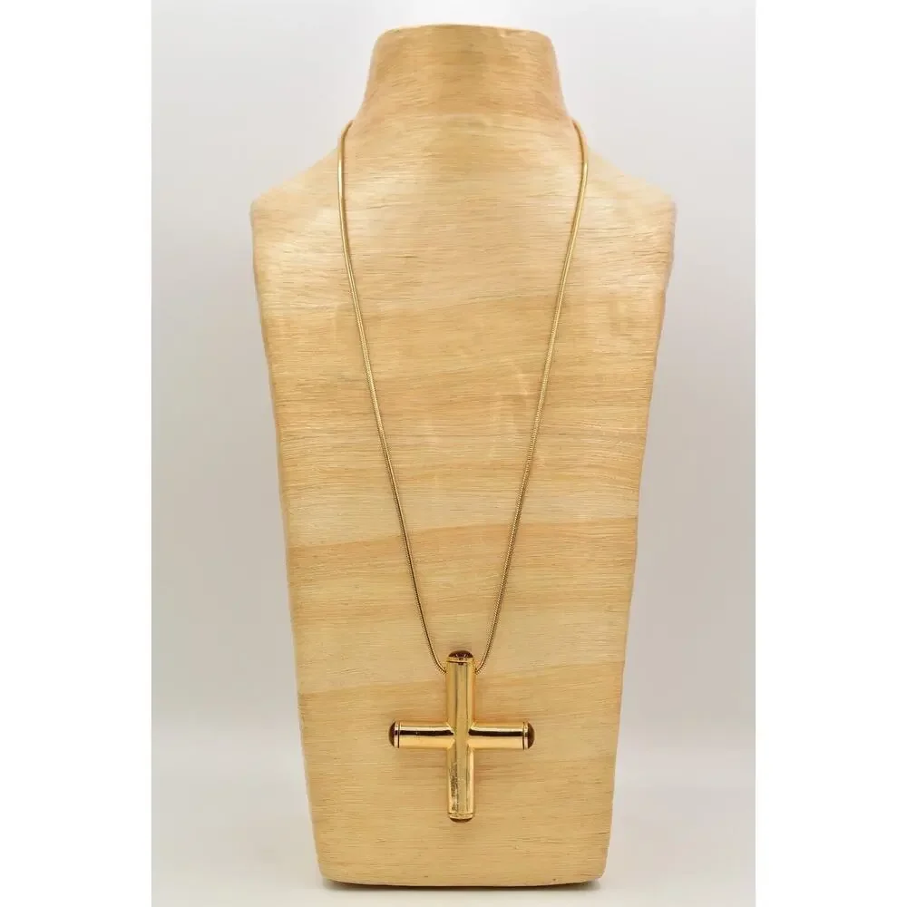 Anne Klein Accessocraft Vintage Cross Necklace Weighted Gold Chunky Signed BinBL